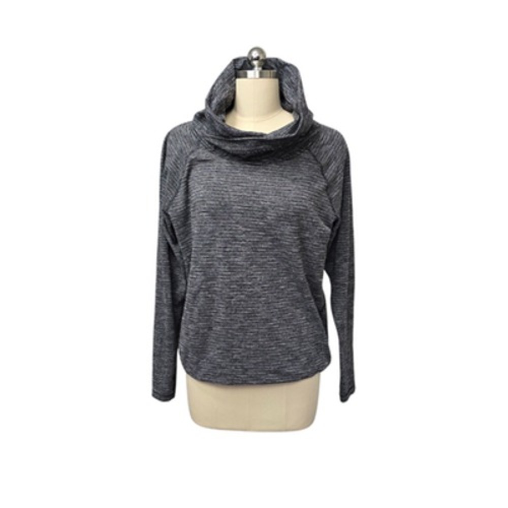 Lululemon Athletica Sweater Womens Large Gray Black Cowl Neck Raglan Knit Top